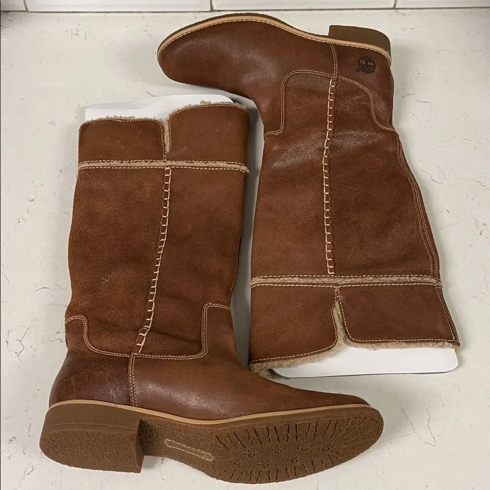Timberland Shoreham 25669 Brown Leather Pull On Fold Down Boots Women’s 8.5